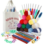 Harigal 73 Piece Beginners Crochet Kit, Premium Bundle Includes Yarn Balls, Needles, Accessories Kit, Canvas Tote Bag for Travel